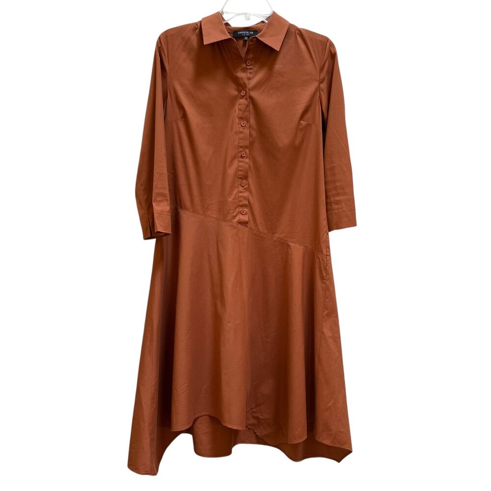 Lafayette 148 New York Rust Orange Asymmetric A-Line Handkerchief Dress Size 4